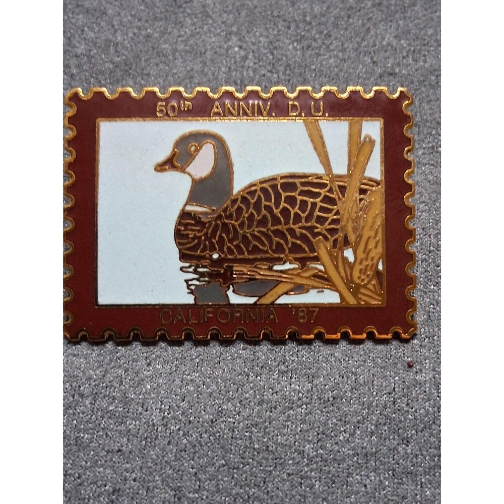 Vintage 1987 Ducks Unlimited California Goose Stamp Enamel Lapel Pin Gold Tone